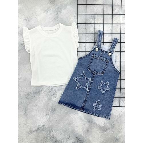 HEROX YILDIZ KABARTMALI KOT JİLE BLUZ MAVİ