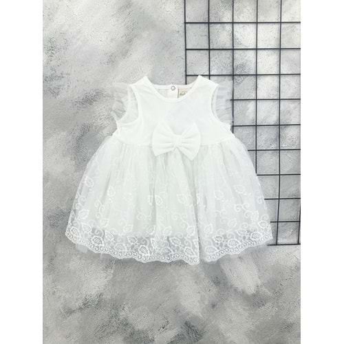 SERKON 0984 FİYONK TÜL ELBİSE KREM