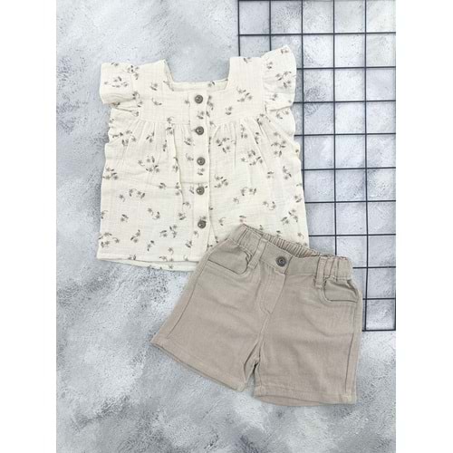 ECOO KİDS 3879 MÜSLİN ÇİÇEK GÖMLEK TAKIM