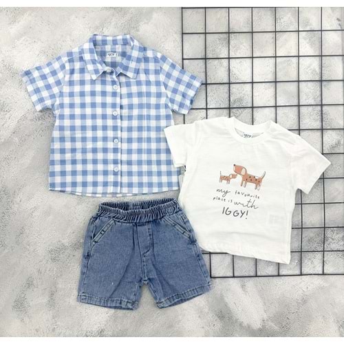 BEBİÇO 26148 MAVİ KARELİ GÖMLEK TAKIM