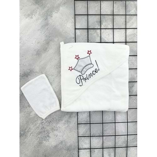 GÜLÜNCE BABY PRENS YAZILI HAVLU - BEYAZ