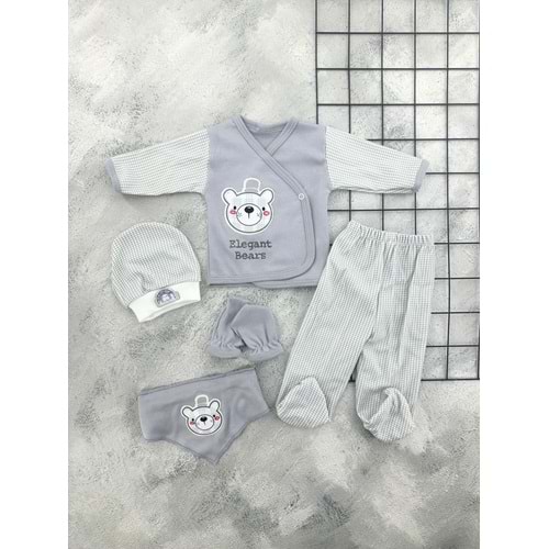 CONCON 5082 ŞAPKALI AYI 5 Lİ ZIBIN SET - GRİ