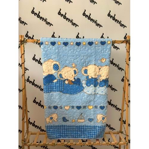 MERİNOS SEVİMLİ FİLLER KABARTMALI BEBEK BATTANİYE - MAVİ