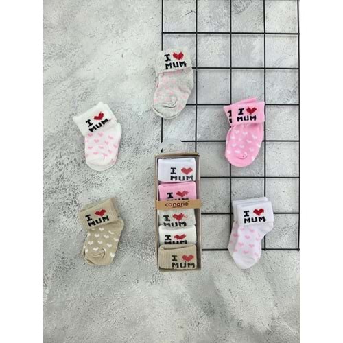CANARİ I LOVE MOM 5 Lİ ÇORAP SET- 0-6 AY-PEMBE