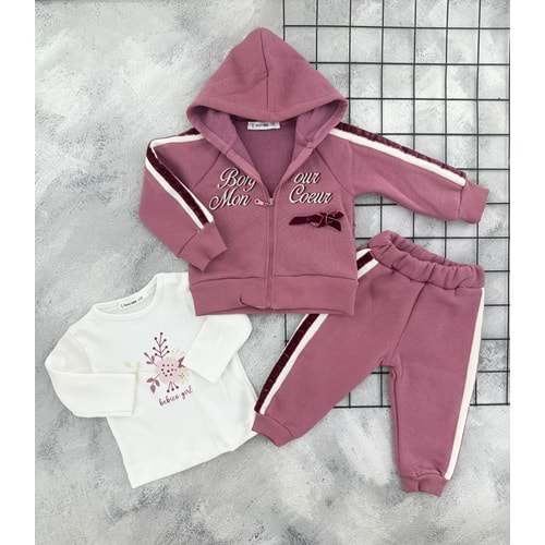 BEBİÇO 5625 ÇİÇEKLİ YAZI NAKIŞLI HIRKALI 3 İP TAKIM
