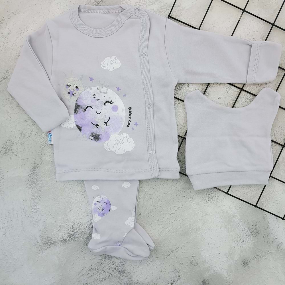 BABYCAN 9357 DÜNYA DESENLİ 3'LÜ ZIBIN TAKIM-LİLA - LİLA - 0-3 AY