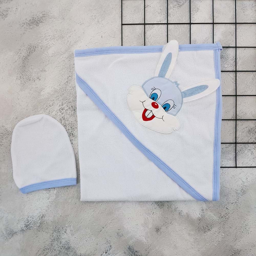 MSA 1120 TAVŞAN NAKIŞLI BEBE HAVLU - BEYAZ MAVİ
