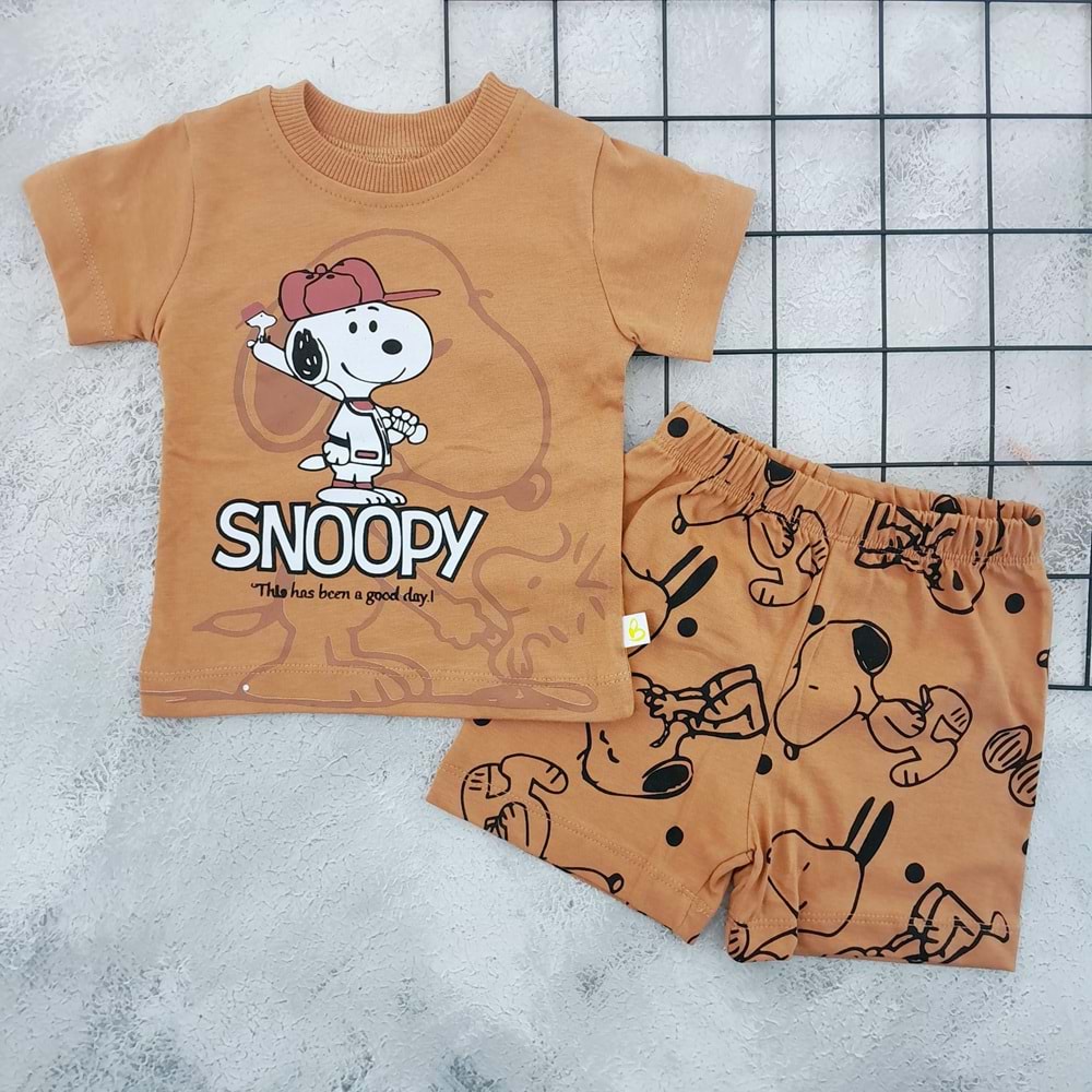 BOBİŞKO 1043 SNOOPY BASKILI ŞORT TAKIM - KİREMİT - 9 AY