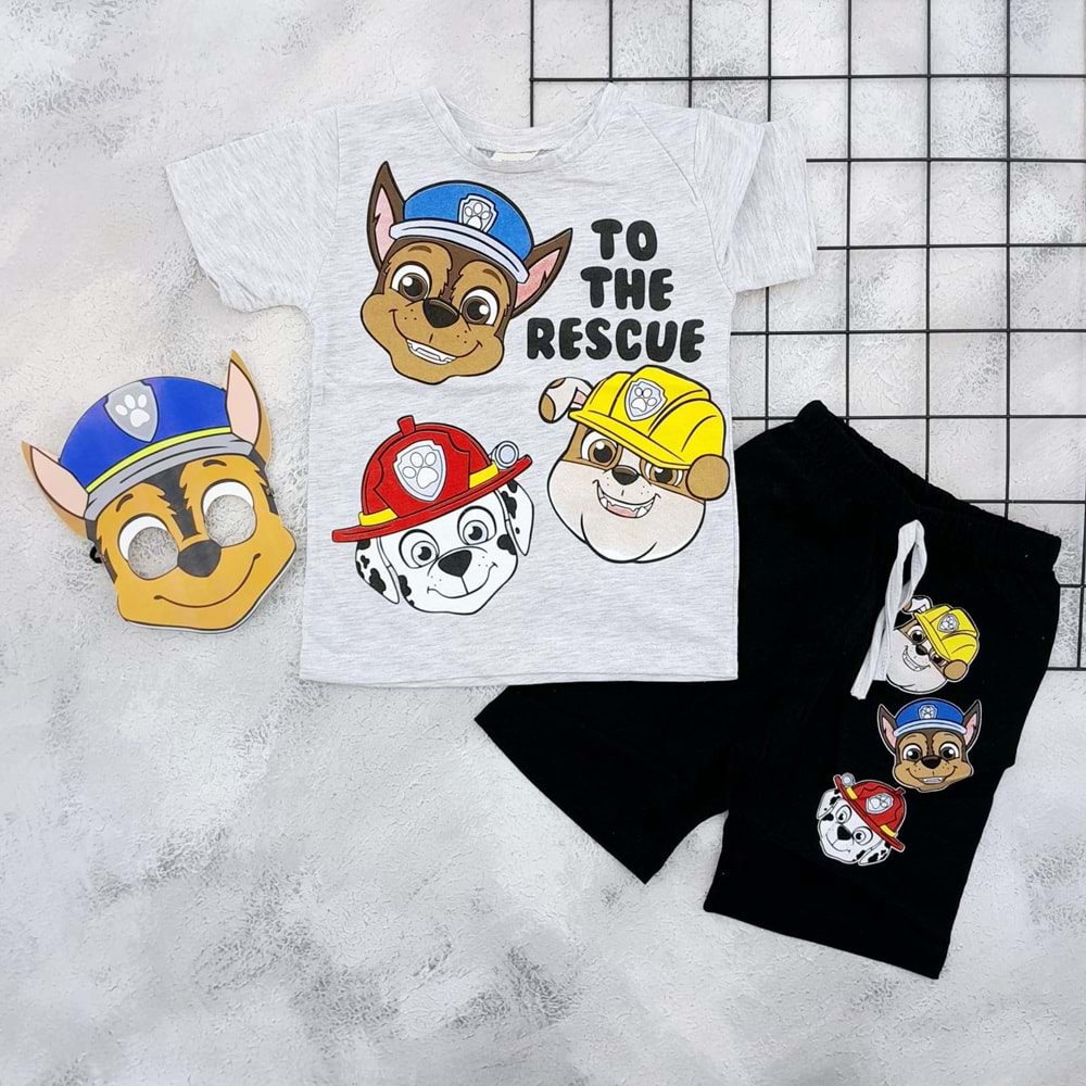 HSN 3108 PAW PATROL MASKELİ ŞORT TAKIM - GRİ - 8 YAŞ