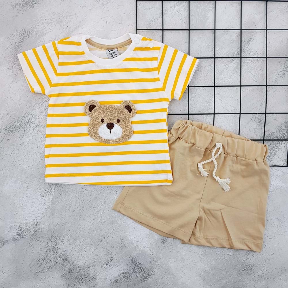 VOIKIDS 53969 ÇİZGİLİ SÜZENE AYICIK ŞORT TAKIM - HARDAL - 12 AY