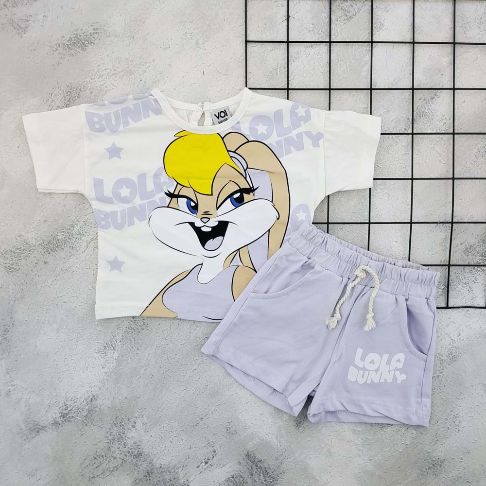VOIKIDS 53954 LOLO BUNNY BASKILI ŞORT TAKIM - LİLA - 9 AY