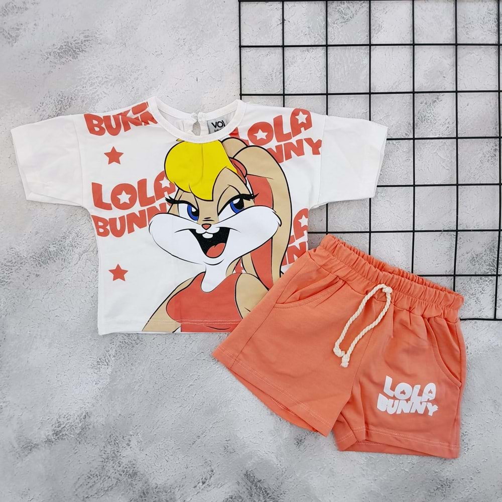 VOIKIDS 53954 LOLO BUNNY BASKILI ŞORT TAKIM - NAR ÇİÇEĞİ - 9 AY