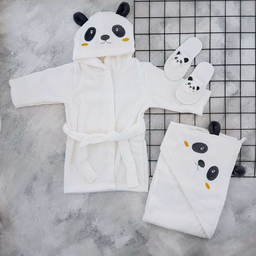 BEBİTOF 30037 PANDA BORNOZ SETİ - KREM
