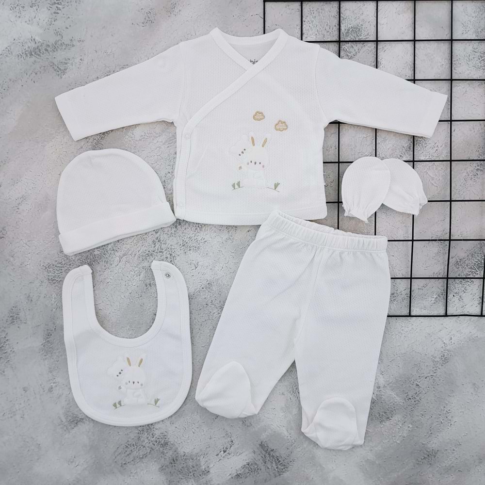 BEBİTOF 20129 TAVŞAN NAKIŞLI 5 Lİ ZIBIN SET - EKRU - 0-3 AY