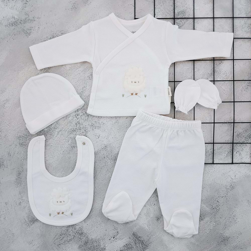 BEBİTOF 20128 KUZUCUK NAKIŞLI 5 Lİ ZIBIN SET - EKRU - 0-3 AY