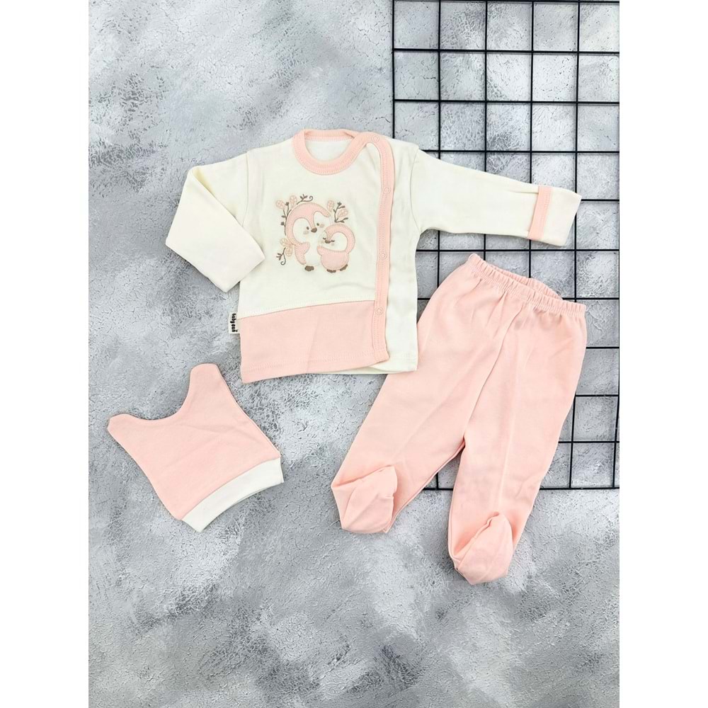 BABYCAN 9361 PENGUEN NAKIŞLI 3 LÜ ZIBIN TAKIM - SOMON - 0-3 AY