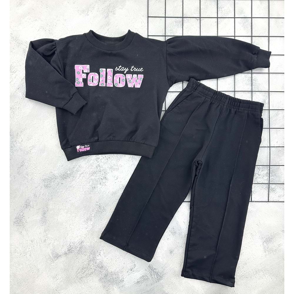 NAZAR 25674 FOLLOW BASKILI MEVSİMLİK TAKIM - SİYAH - 3 YAŞ