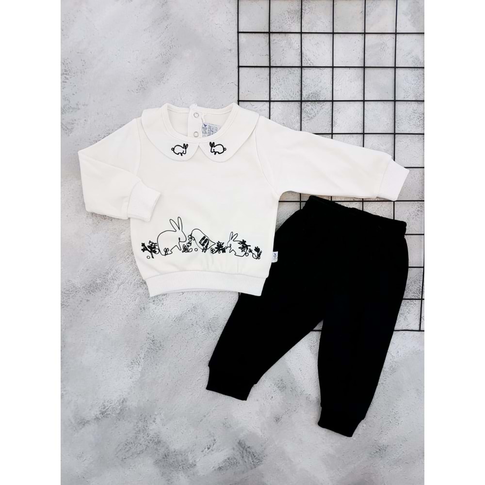 NAZAR 25767 YAKALI TAVŞAN NAKIŞLI MEVSİMLİK TAKIM - BEYAZ - 18 AY