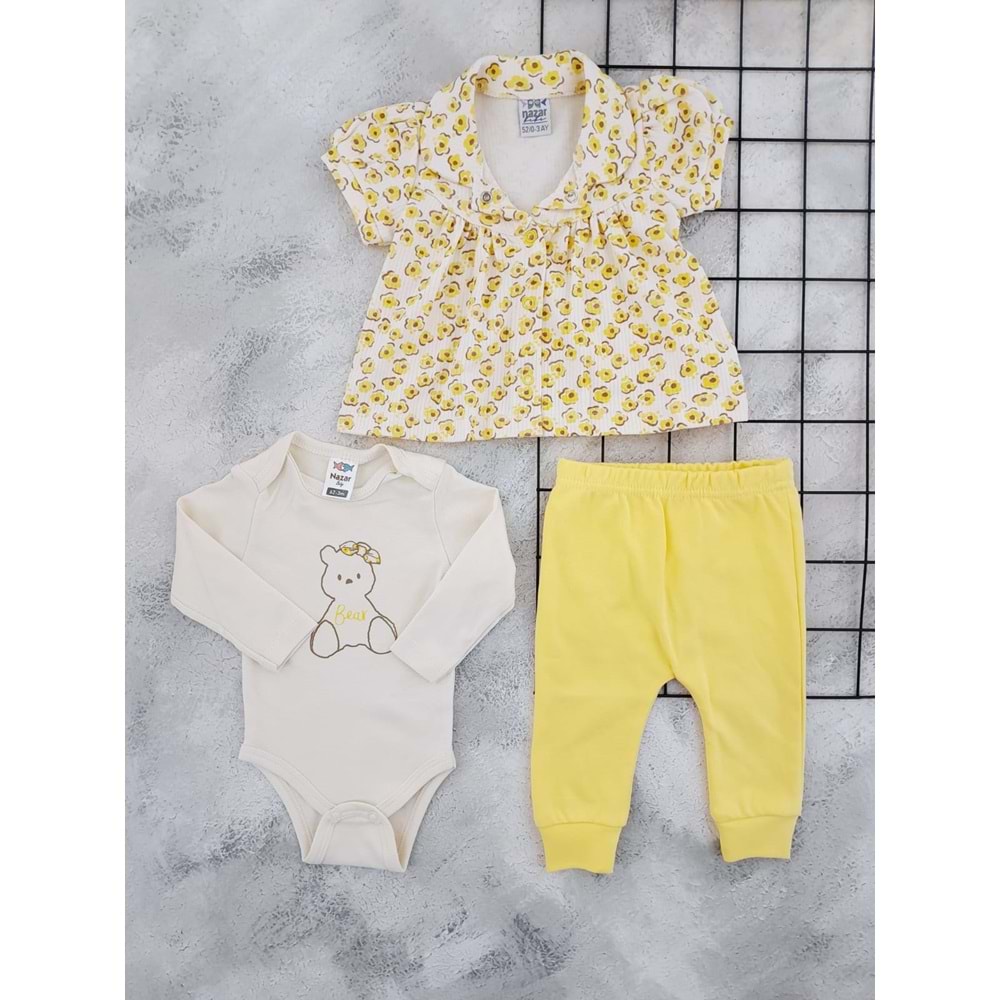 NAZAR 050 ÇİÇEK BASKILI 3 LÜ MEVSİMLİK TAKIM - SARI - 9 AY
