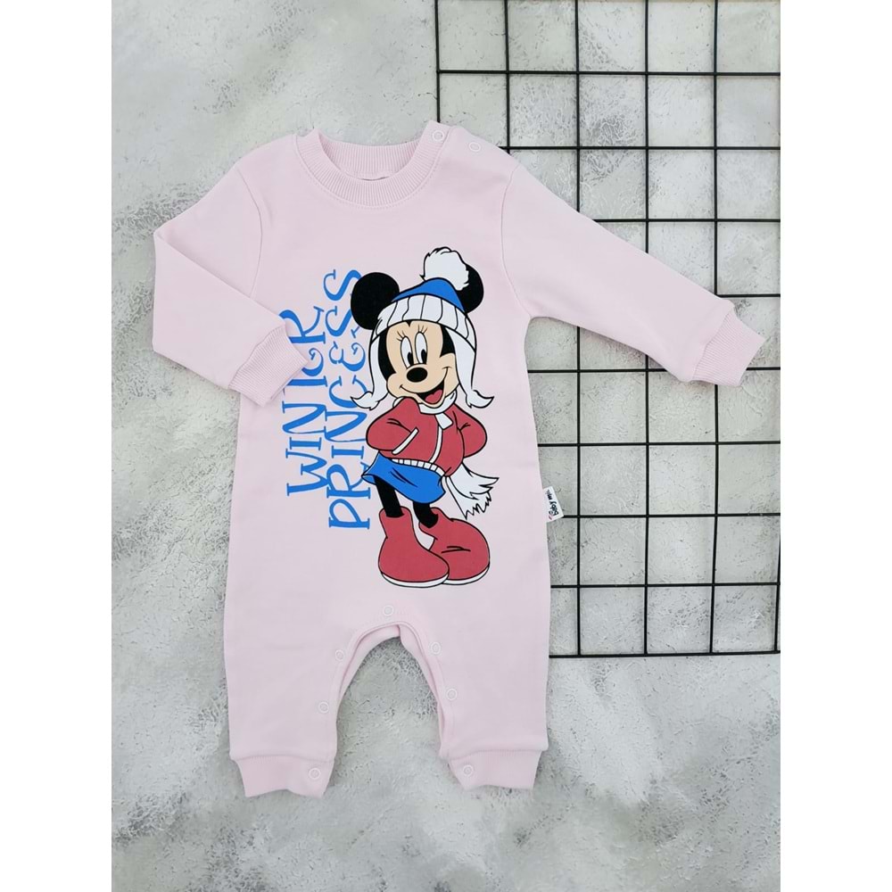 BABYMİİ 0204 WINTER PRİNCESS BASKILI MANŞETLİ TULUM - PEMBE - 3-6 AY