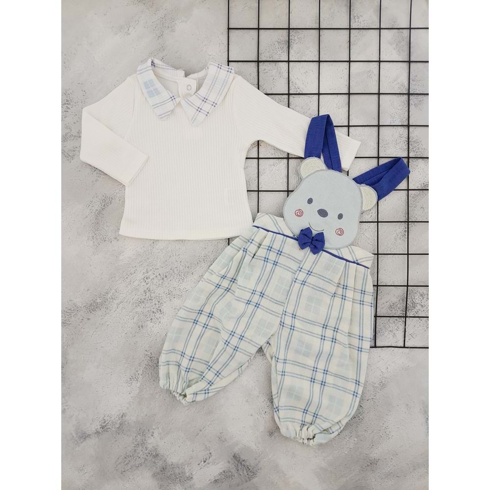 ÇİLEK 3211 PAPYONLU AYICIK TULUM SALOPET - SAX MAVİ - 12 AY