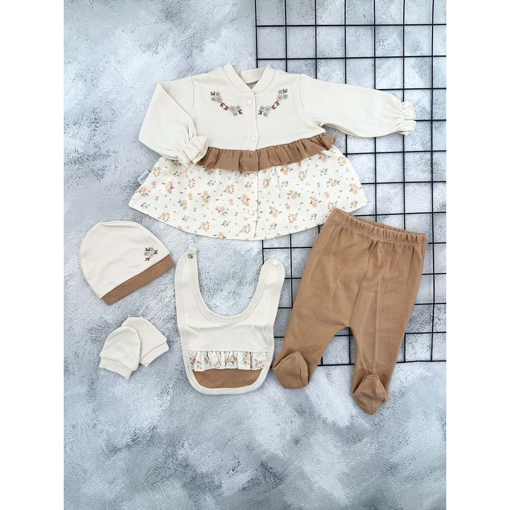 BABY ZUHU 0974 KELEBEK NAKIŞLI 5 Lİ ZIBIN SET - KAHVE - 0 AY