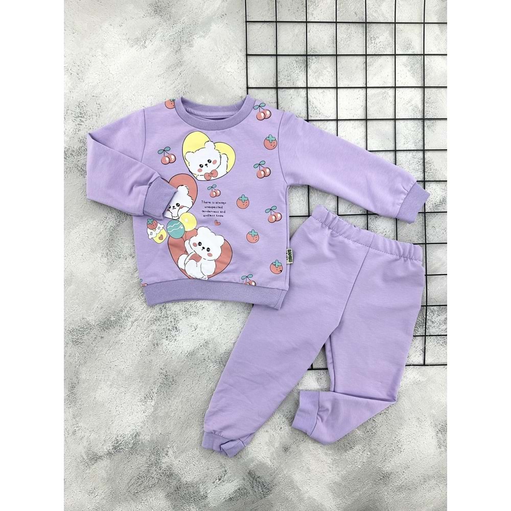 BAMBU 4523 AYICIK BASKILI MEVSİMLİK TAKIM - LİLA - 4 YAŞ