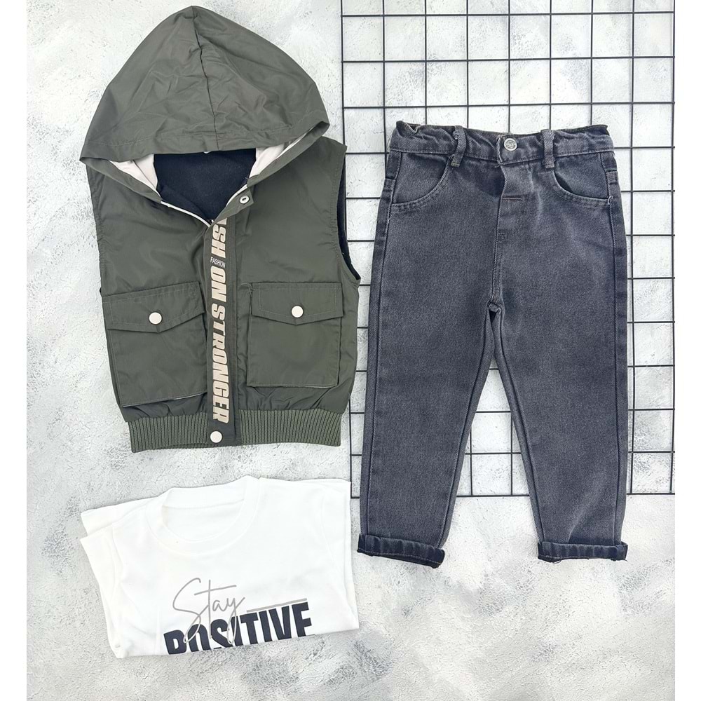 CANÖZ 3502 CEPLİ YELEK 3 LÜ TAKIM - YEŞİL - 8 YAŞ