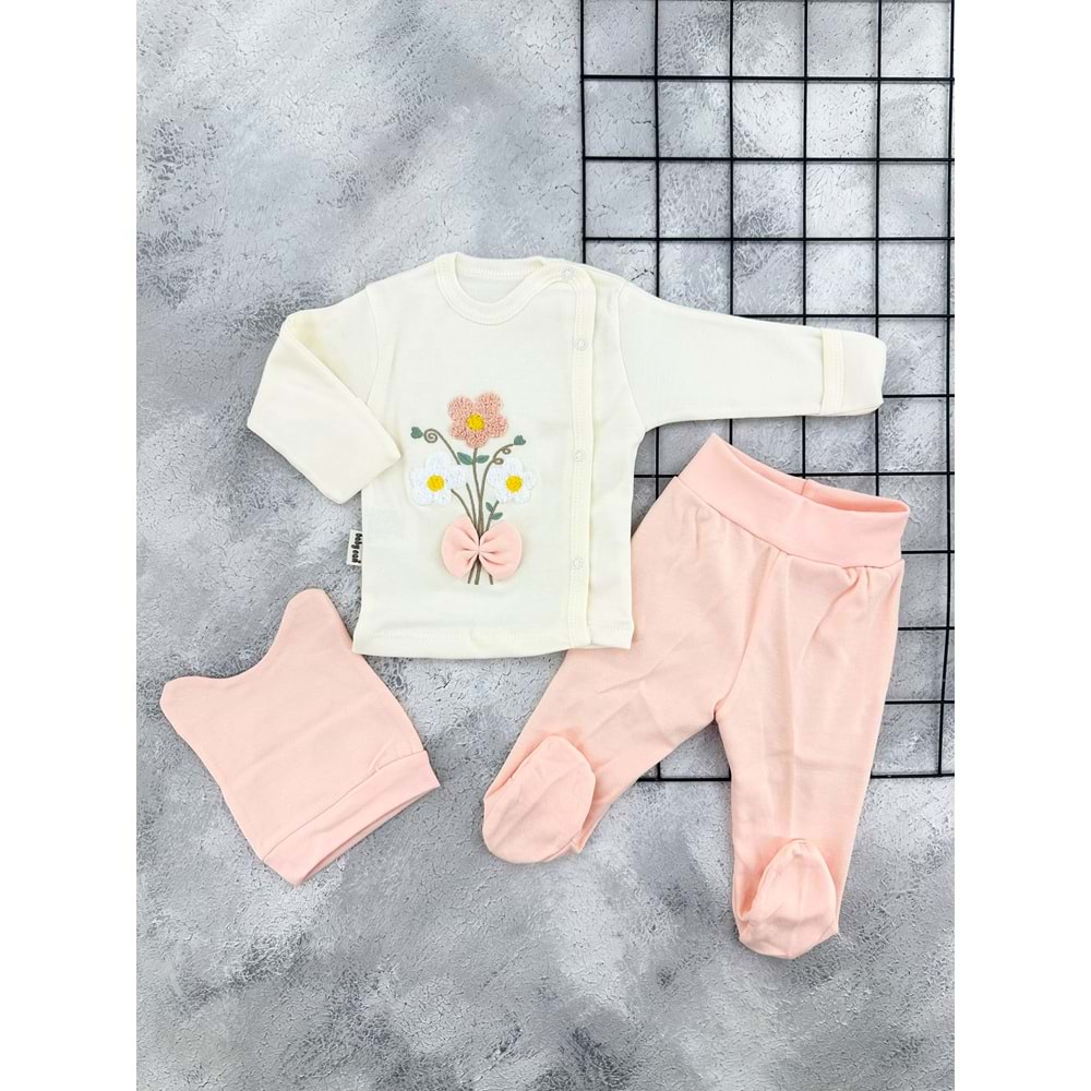 BABYCAN 9343 PAPATYA NAKIŞLI 3 LÜ ZIBIN TAKIM - SOMON - 0-3 AY