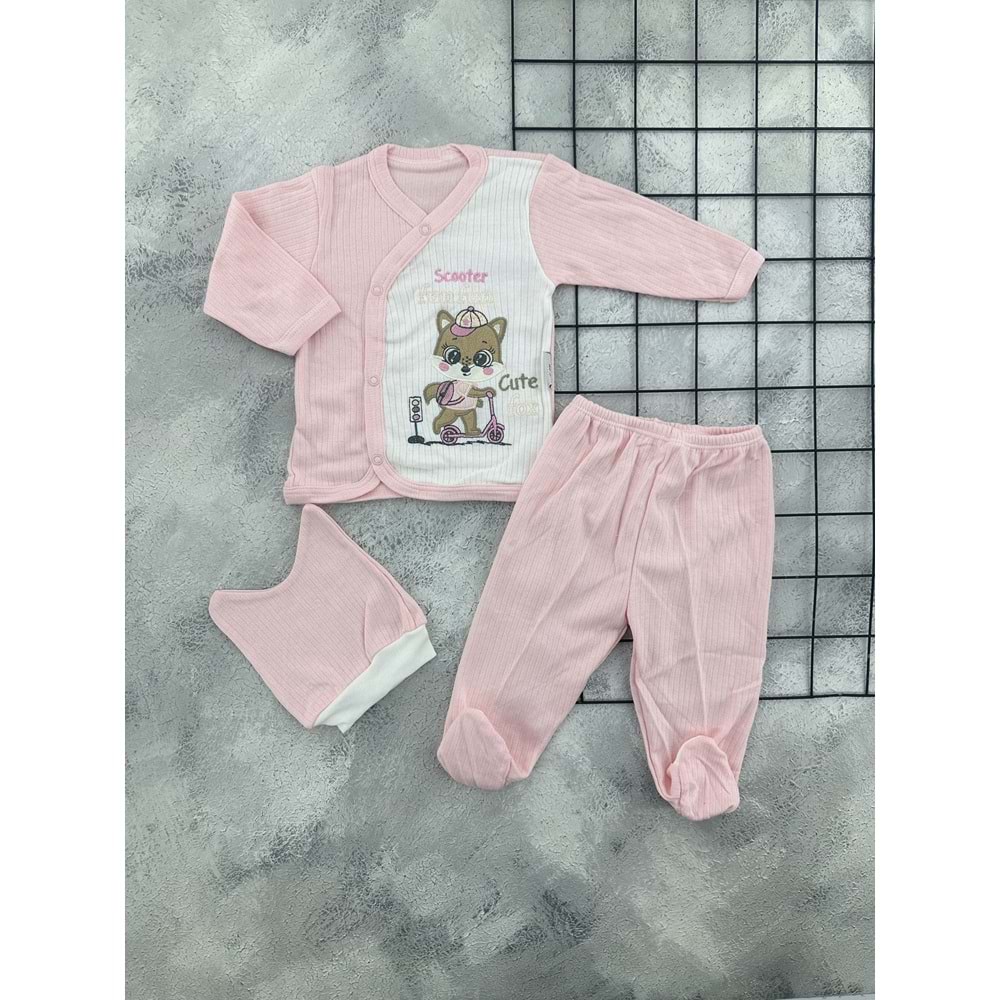 BEYZİ KİDS SCOOTER KEDİ NAKIŞLI 3 ZÜ ZIBIN SET - PEMBE - 0-3 AY