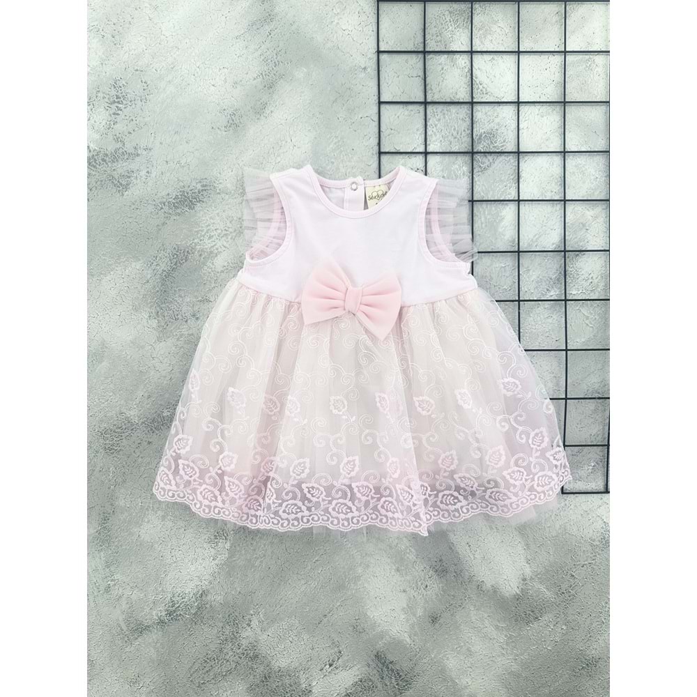 SERKON 0984 FİYONK TÜL ELBİSE PEMBE - 6 AY