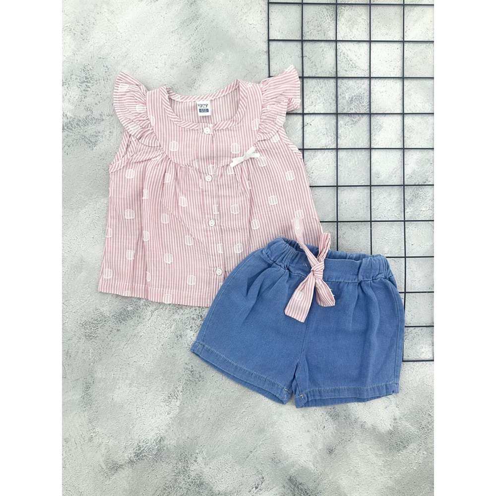 BEBİÇO 26110 KIZ GÖMLEKLİ TAKIM - KIRMIZI - 18-24 AY