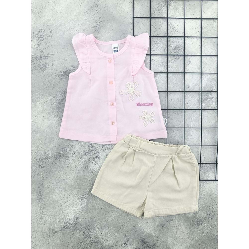 BEBİÇO 26250 BLOOMİNG KETEN GÖMLEK TAKIM - PEMBE - 9-12 AY