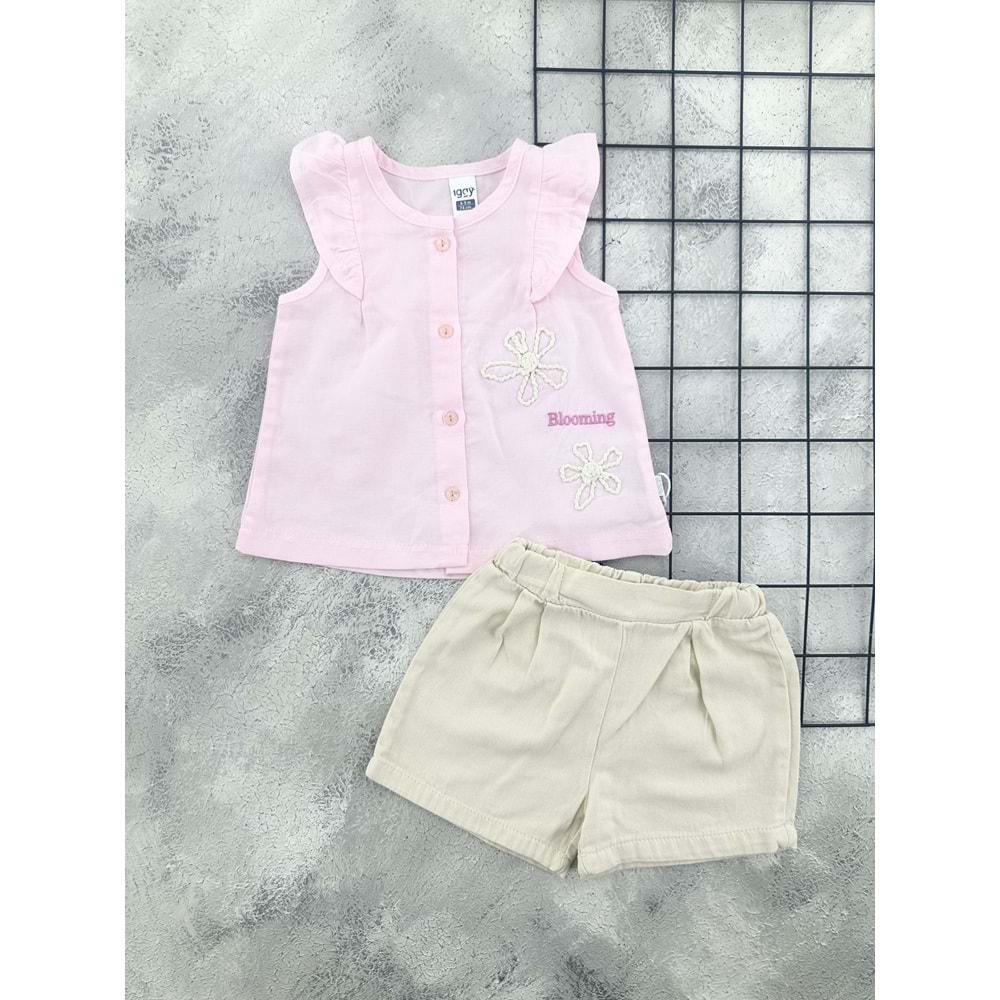 BEBİÇO 26250 BLOOMİNG KETEN GÖMLEK TAKIM - PEMBE - 12-18 AY