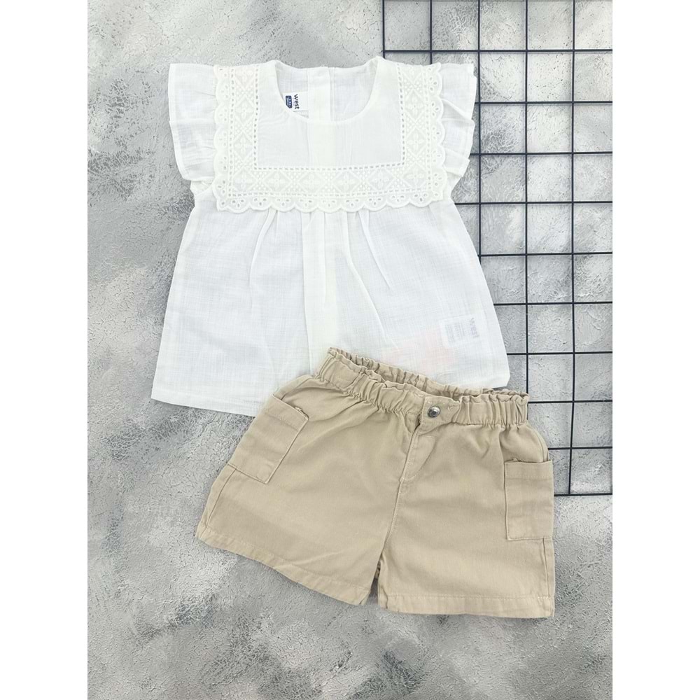 BEBİÇO 26113 DANTEL YAKA KIZ TAKIM - BEYAZ - 3 YAŞ