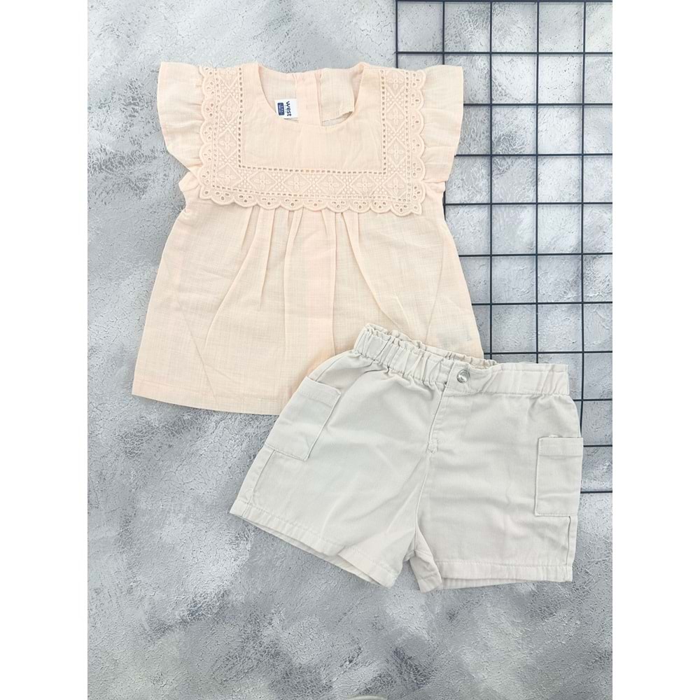 BEBİÇO 26113 DANTEL YAKA KIZ TAKIM - SOMON - 3 YAŞ