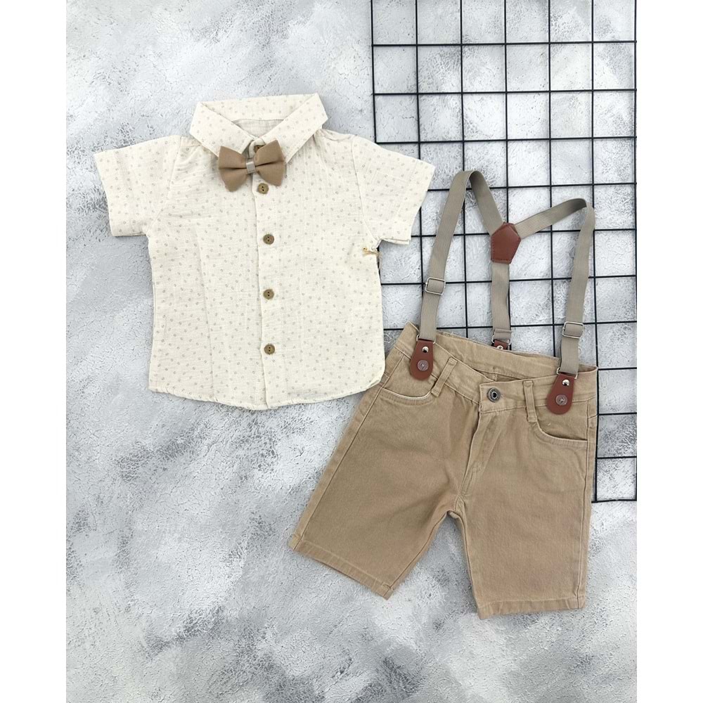 ECOO KİDS 3866 PAPYON ASKILI GÖMLEK TAKIM - BEJ - 2 YAŞ