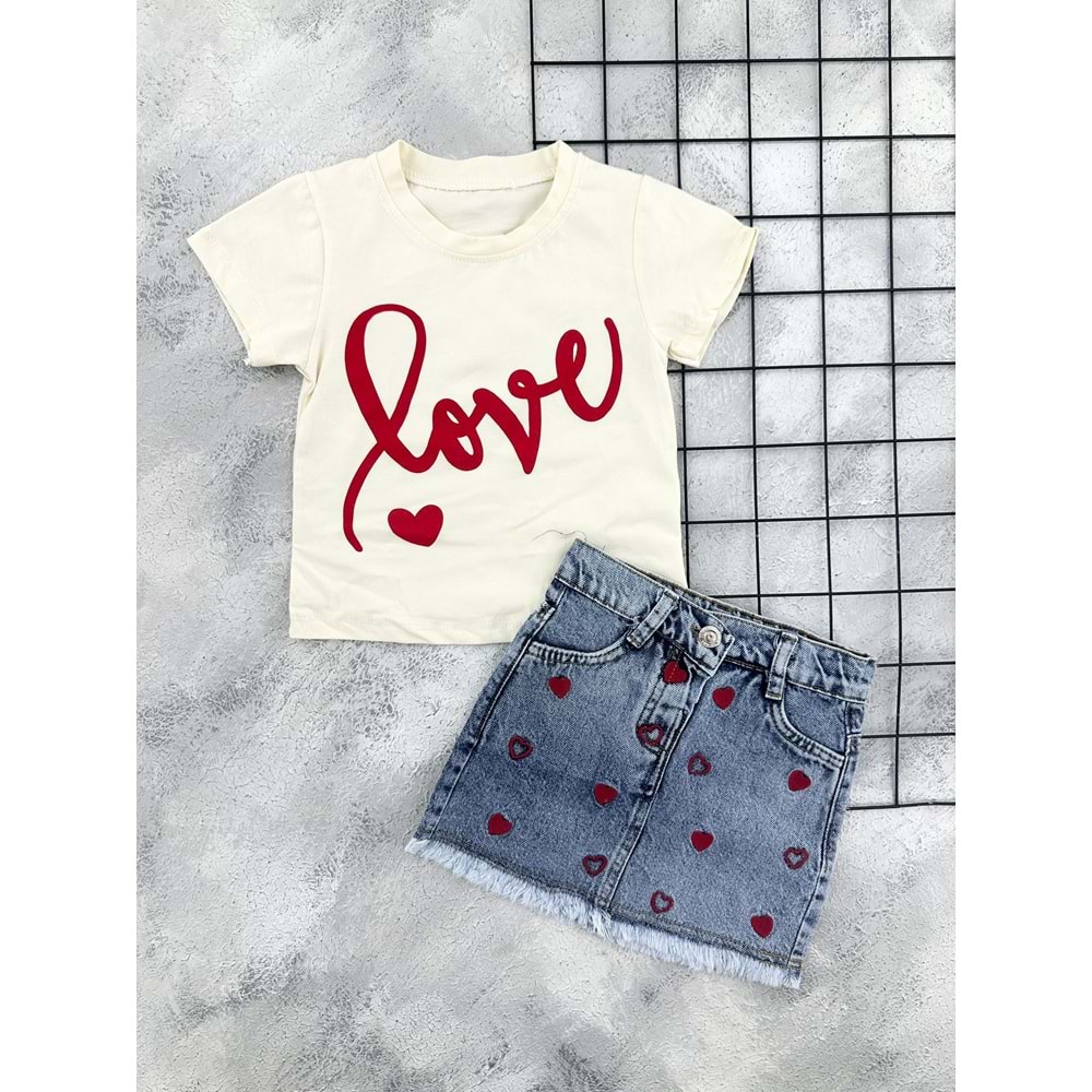 HEROX 2014 LOVE YAZILI KOT ETEK TAKIM - BEJ MAVİ - 5 YAŞ