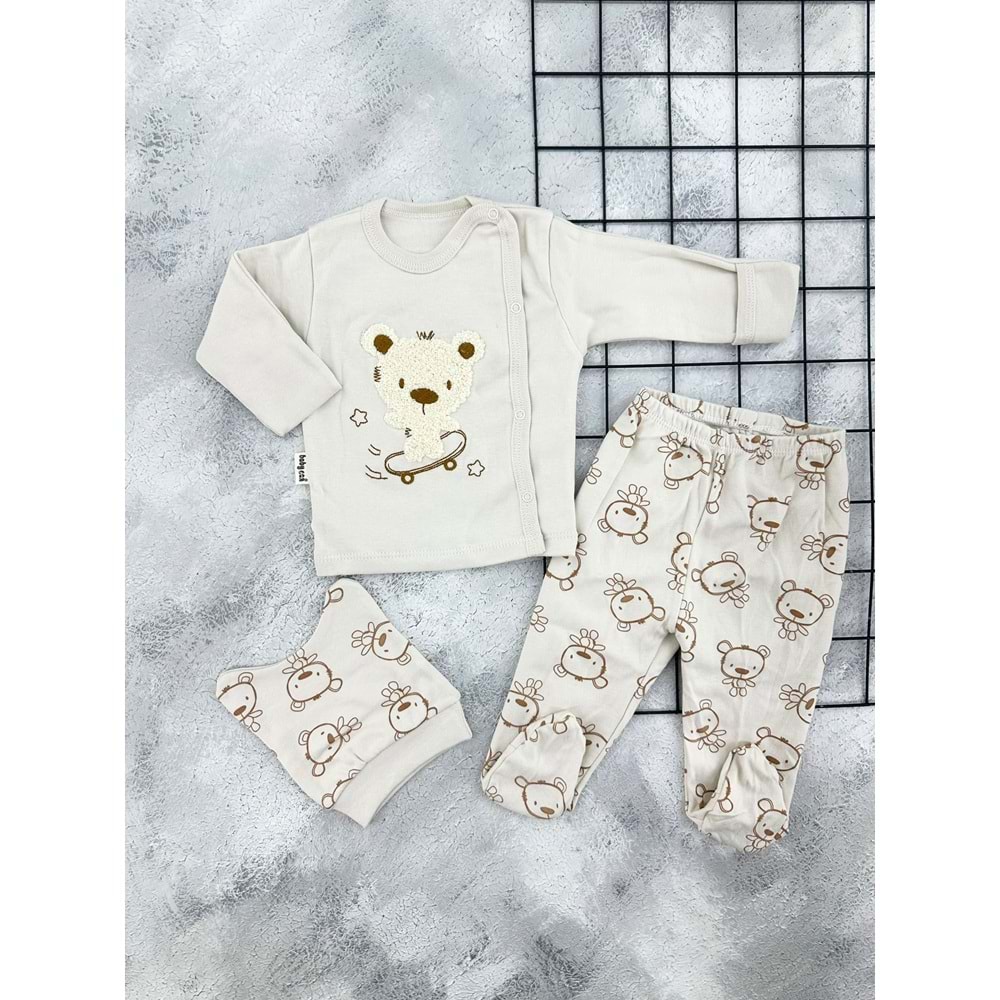 BABYCAN 9424 KAYKAYCI AYI 3 LÜ ZIBIN TAKIM - KAHVE - 0-3 AY