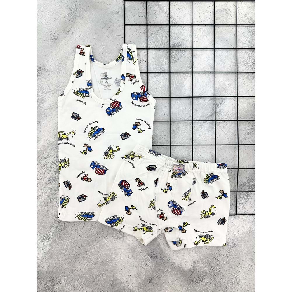CY 346 AYICIK KEPÇE DESEN ATLET BOXER TAKIM - BEYAZ - 1-2 YAŞ