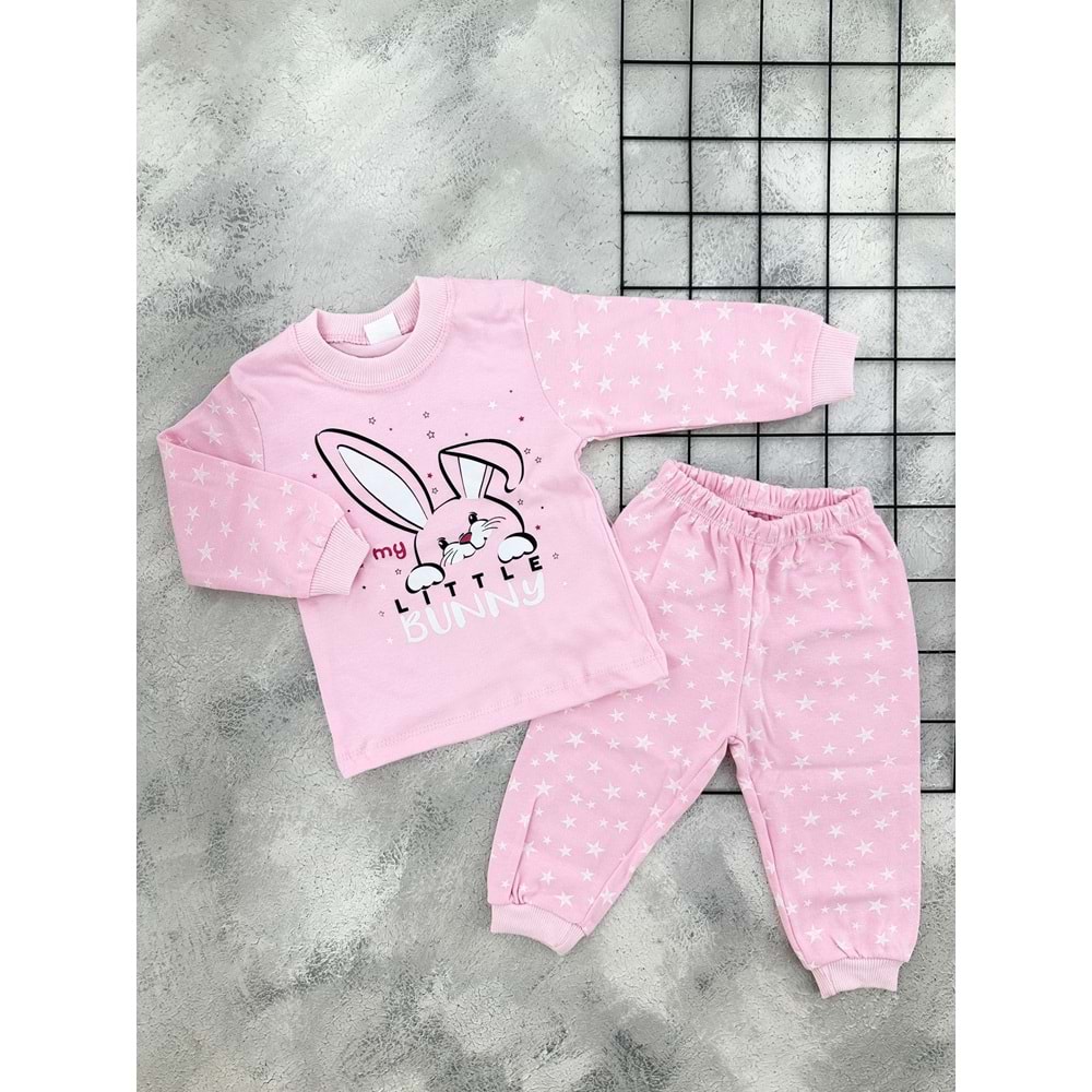 SÜPER MİNİ 1522 YILDIZLI TAVŞAN PİJAMA TAKIM - PEMBE - 3 YAŞ