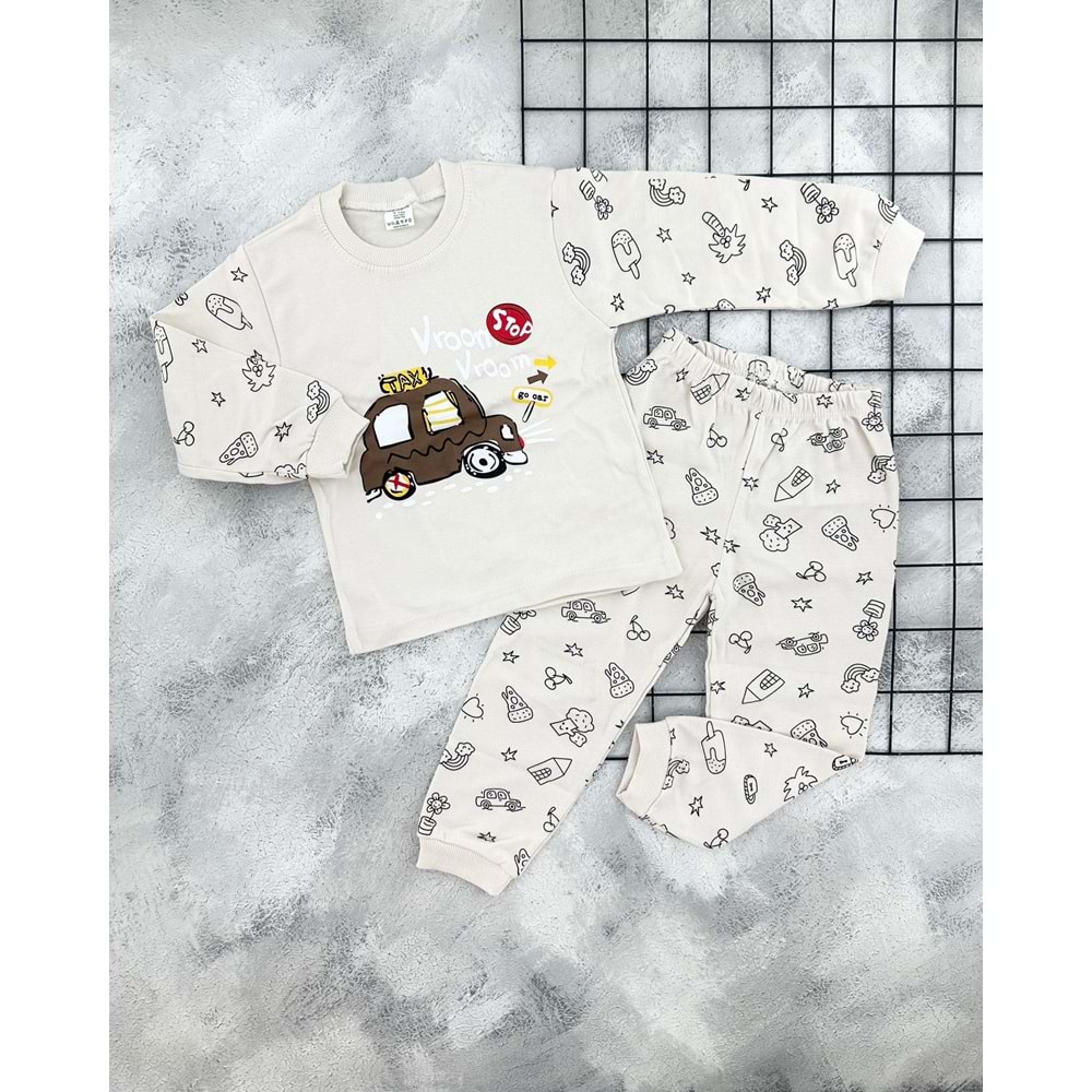 SÜPER MİNİ 4002 VROOM TAXİ PİJAMA TAKIM - KREM - 5 YAŞ