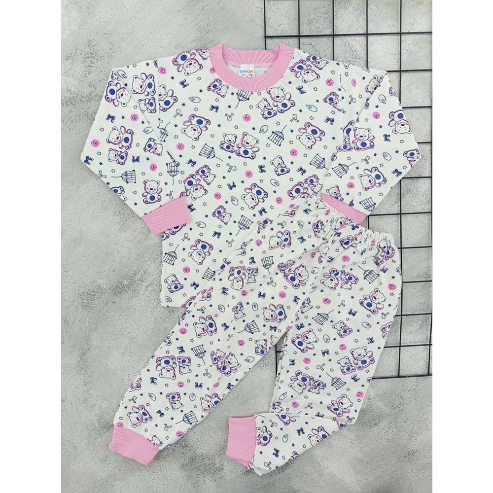 ÇUM ÇUM 2790 KAFESLİ AYICIK PİJAMA TAKIM - PEMBE - 5 YAŞ