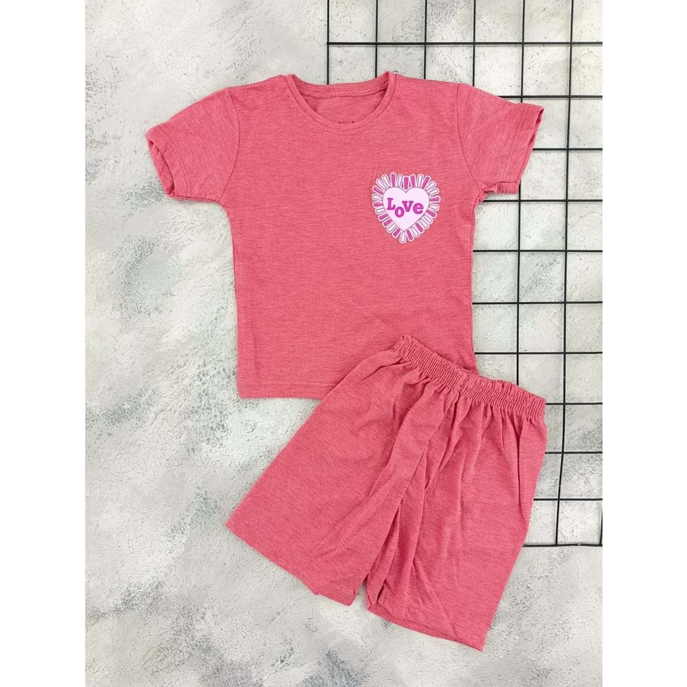 KESKİNCAN 9095 LOVE BASKILI ŞORT TAKIM - VİŞNE ÇÜRÜĞÜ - 2 YAŞ